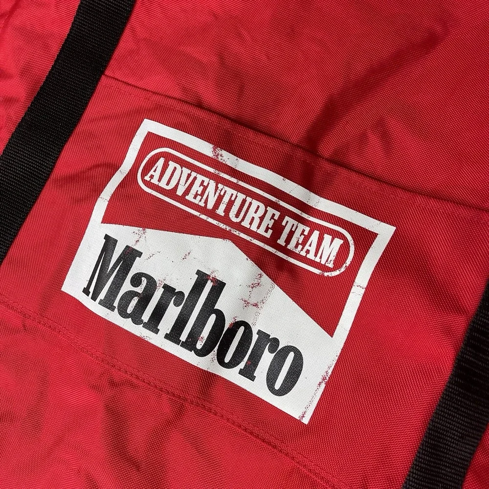Vintage 90s Marlboro Adventure Team Extra Large Red Draw String Duffle Bag Cinch
